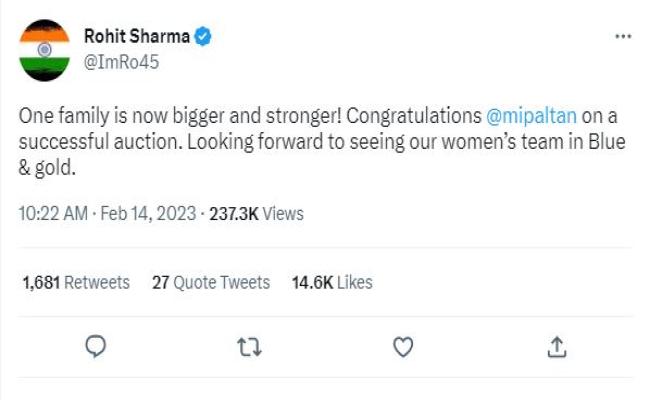 रोहित शर्मा ने सफल डब्ल्यूपीएल नीलामी पर मुंबई इंडियंस को दी बधाई, कहा- हमारा परिवार अब बड़ा और मजबूत हुआ है