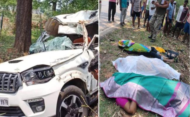 टायर फटने से अनियंत्रित हुई स्कार्पियो पेड़ से टकराई, तीन महिलाओं की मौत
