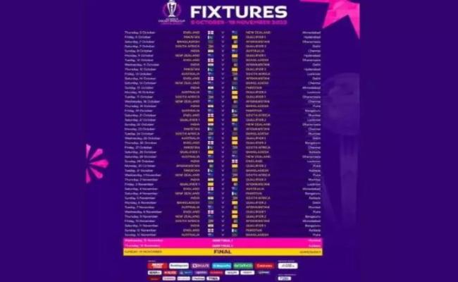 विश्व कप 2023 के कार्यक्रम और स्थान की घोषणा, भारत-पाकिस्तान का महामुकाबला 15 अक्टूबर को