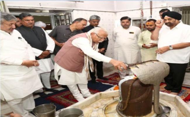 मुख्यमंत्री मनोहर लाल नूंह में, नल्हड़ के शिव मंदिर में की पूजा-अर्चना